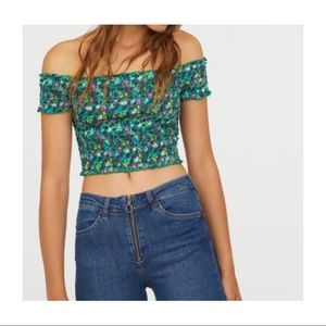 H&M Divided smocked off-the-shoulder floral top
